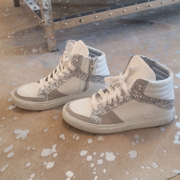 Zadig and Voltaire White Canvas Hitops w Silver Glitter and Suede accents. sz 39 - Picture 2 of 10